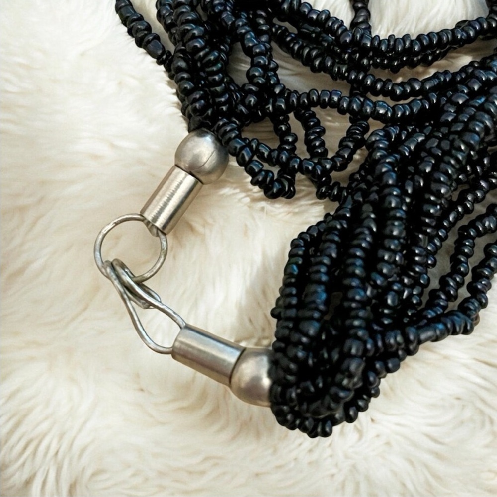 Vintage Tribal Bead Necklace with Silver & Onyx Pendant - Picture 8 of 8